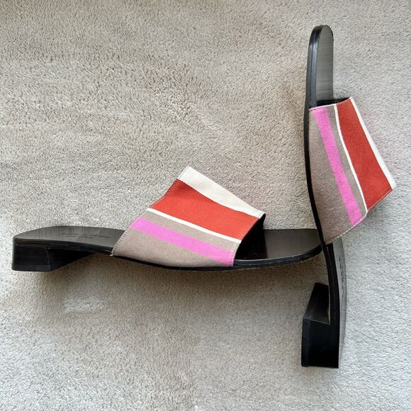 Kate Spade Pink Red White Brown Striped Fabric Slide Flat Sandals Women’s 7 B - Picture 12 of 16